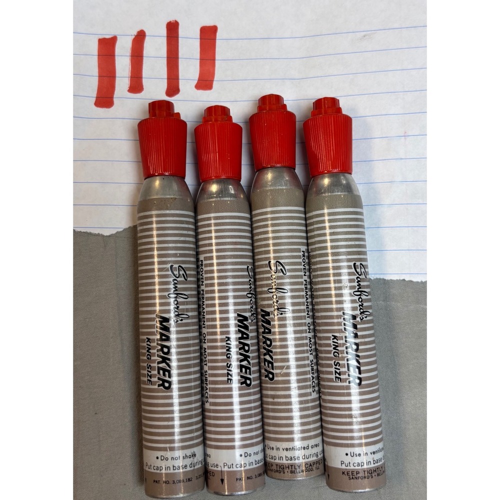 Vintage Sanford's King Size smelly Permanent Markers Red Ink set of 4 xylene ink